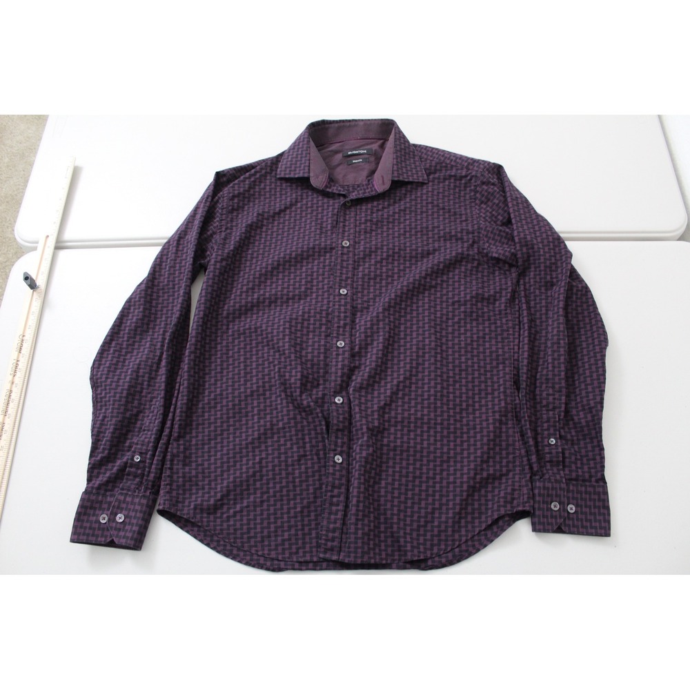 Bugatchi Shaped Fit Long Sleeve Button Down Shirt Purple Black Geometric Mens L